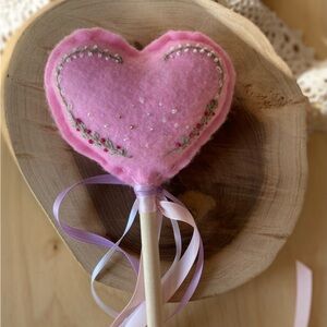 Pink Heart Wand with Ribbons
